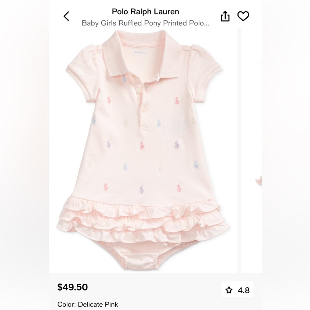 Polo Ralph Lauren
Baby Girls Ruffled Pony Printed Polo dress 9M